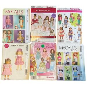 6 NEW Patterns 3 Simplicity, 3 McCall's 18" Doll Clothes, American Girl & Disney